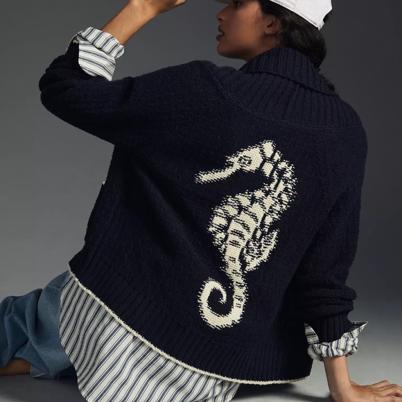 Anthropologie Maeve Seahorse Cardigan Sweater S - Picture 4 of 5